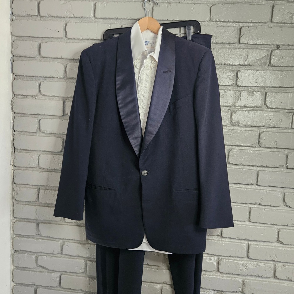 After Six by Rudofker Mens Vintage Navy Blue Tuxedo Suit Shawl Lapel Formal 2pc